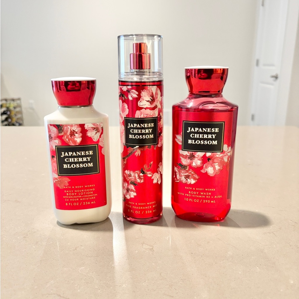 Bath and Body Works Japanese Cherry Blossom 3-Piece Set Beauty Bundle Gift BBW